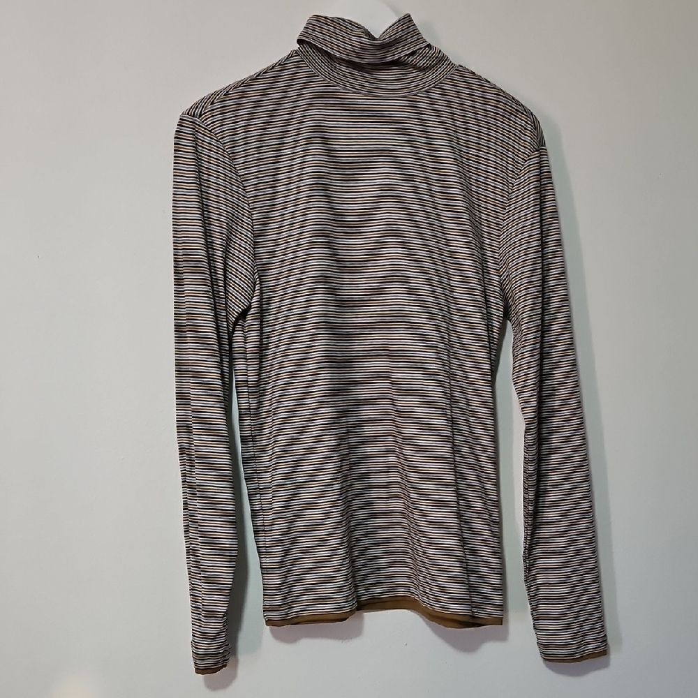 Murano Black and White Striped Turtleneck Top